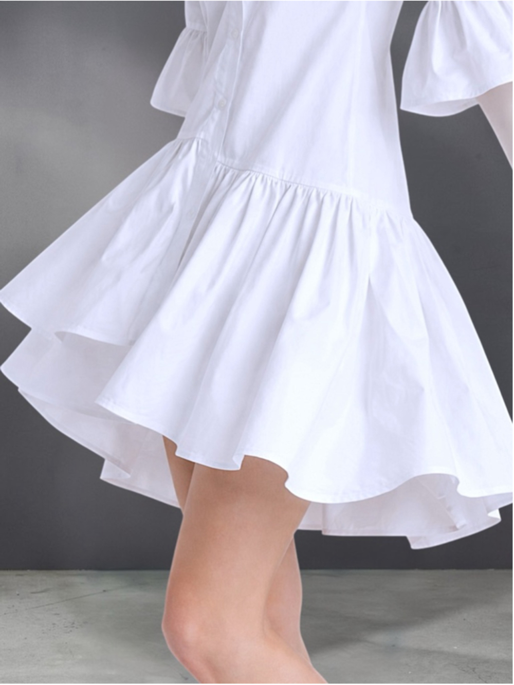 Button Up Asymmetrical Tiered Smock Dress in White – Size S - Picture 5 of 11
